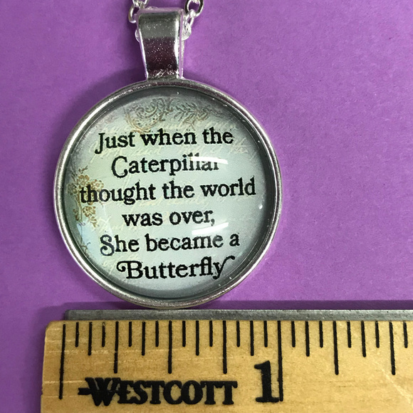 Chuang Tzu Butterfly Quote Silver Pendant Necklace - Picture 3 of 5